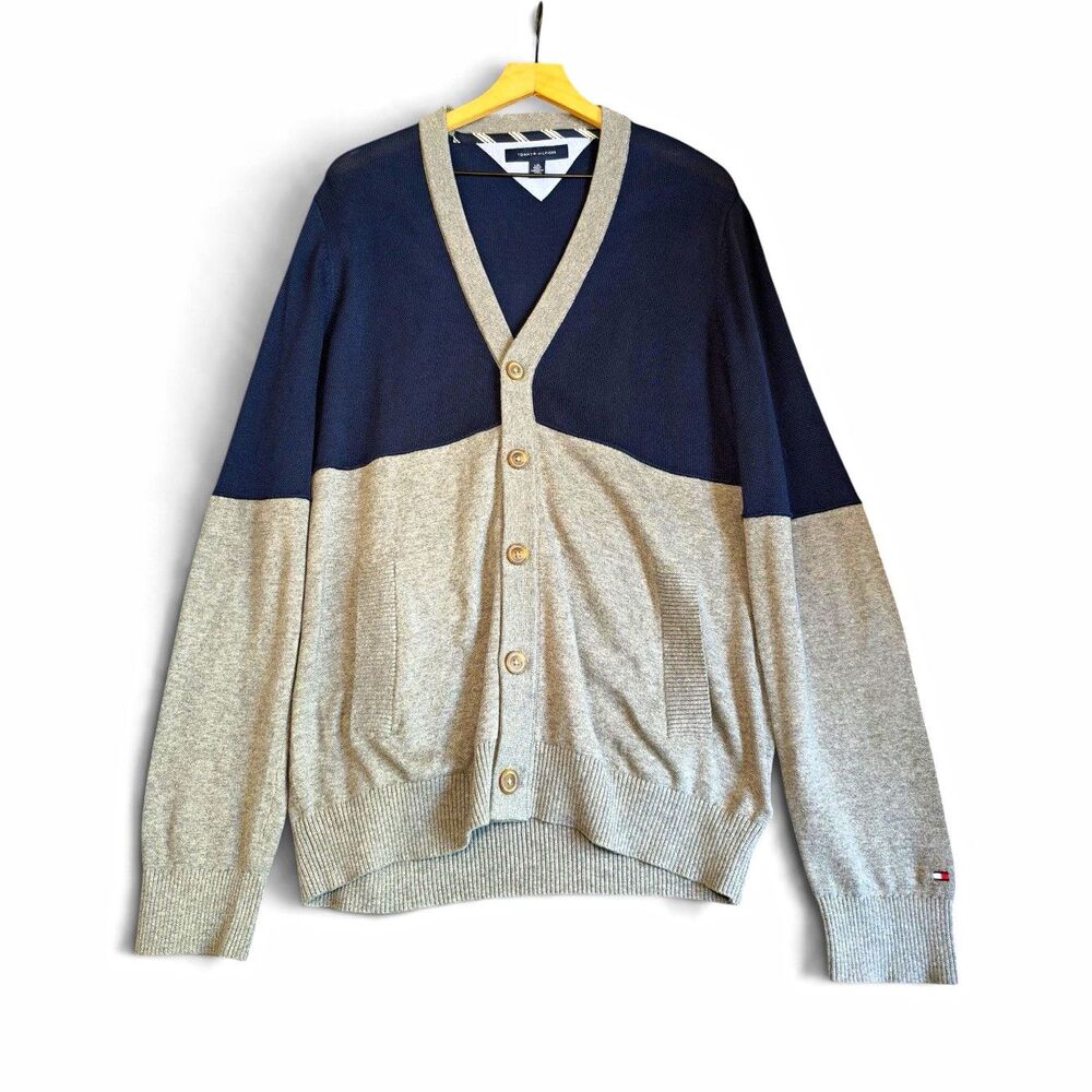Tommy Hilfiger Colorblock Cardigan Men's Large Ivy League Campus Dorm Sweater